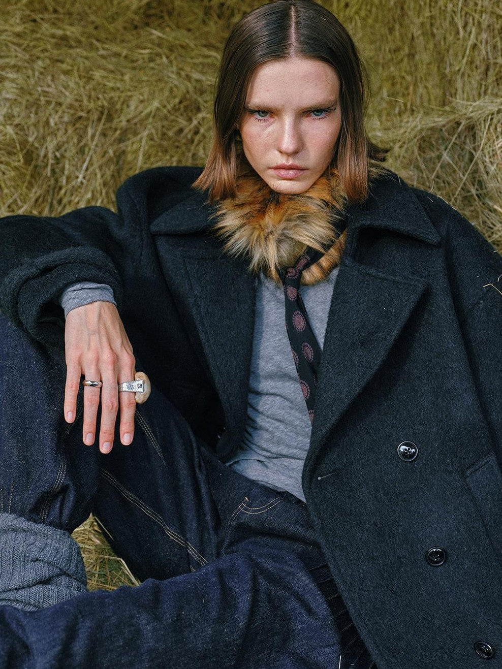 ENDO PER SE Pleated Double Faced Wool Women's Double-breasted Coats