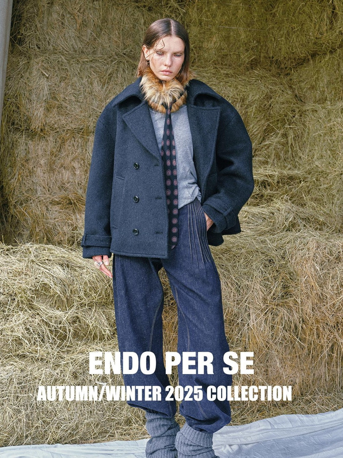 ENDO PER SE Pleated Double Faced Wool Women's Double-breasted Coats