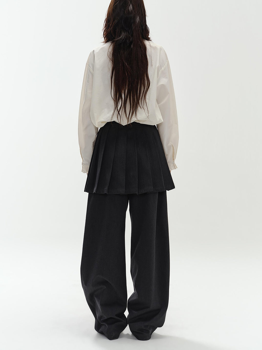 ENDO PER SE Pleated Preppy Style Women's Polyester Wide-leg Pants