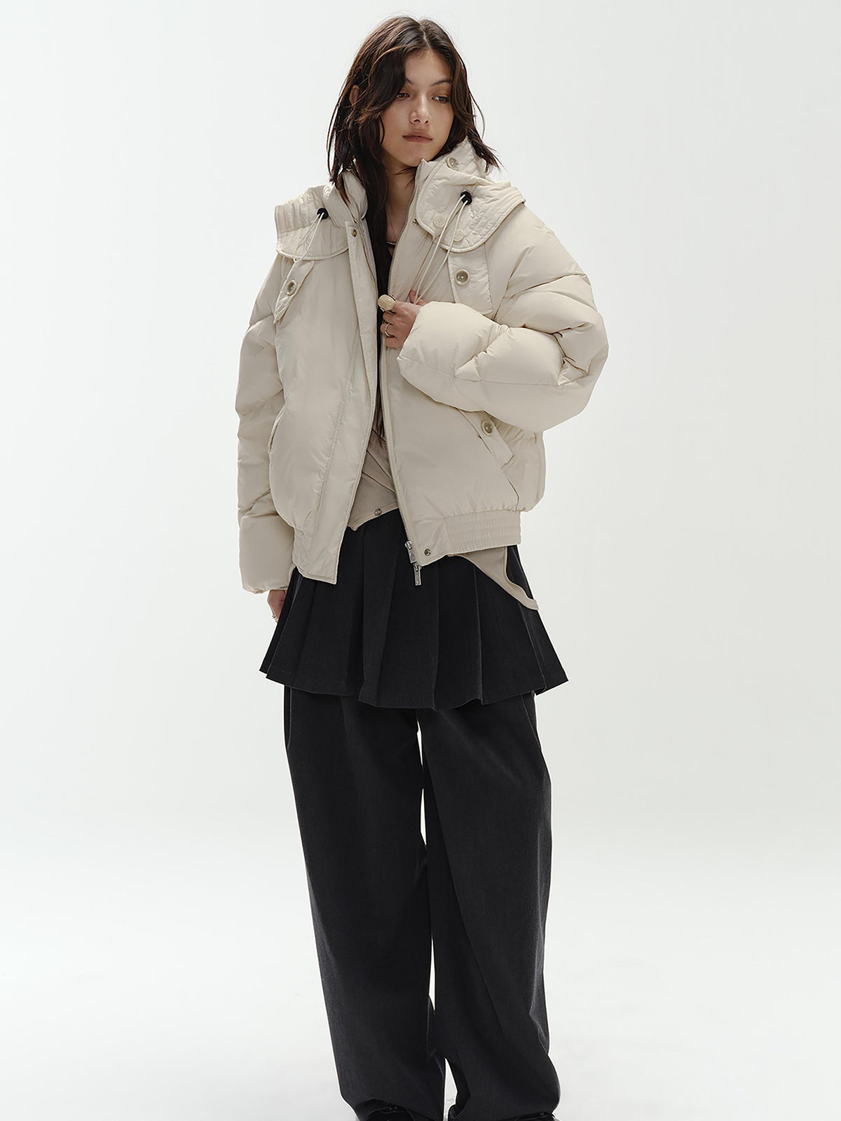 ENDO PER SE Pleated Preppy Style Women's Polyester Wide-leg Pants