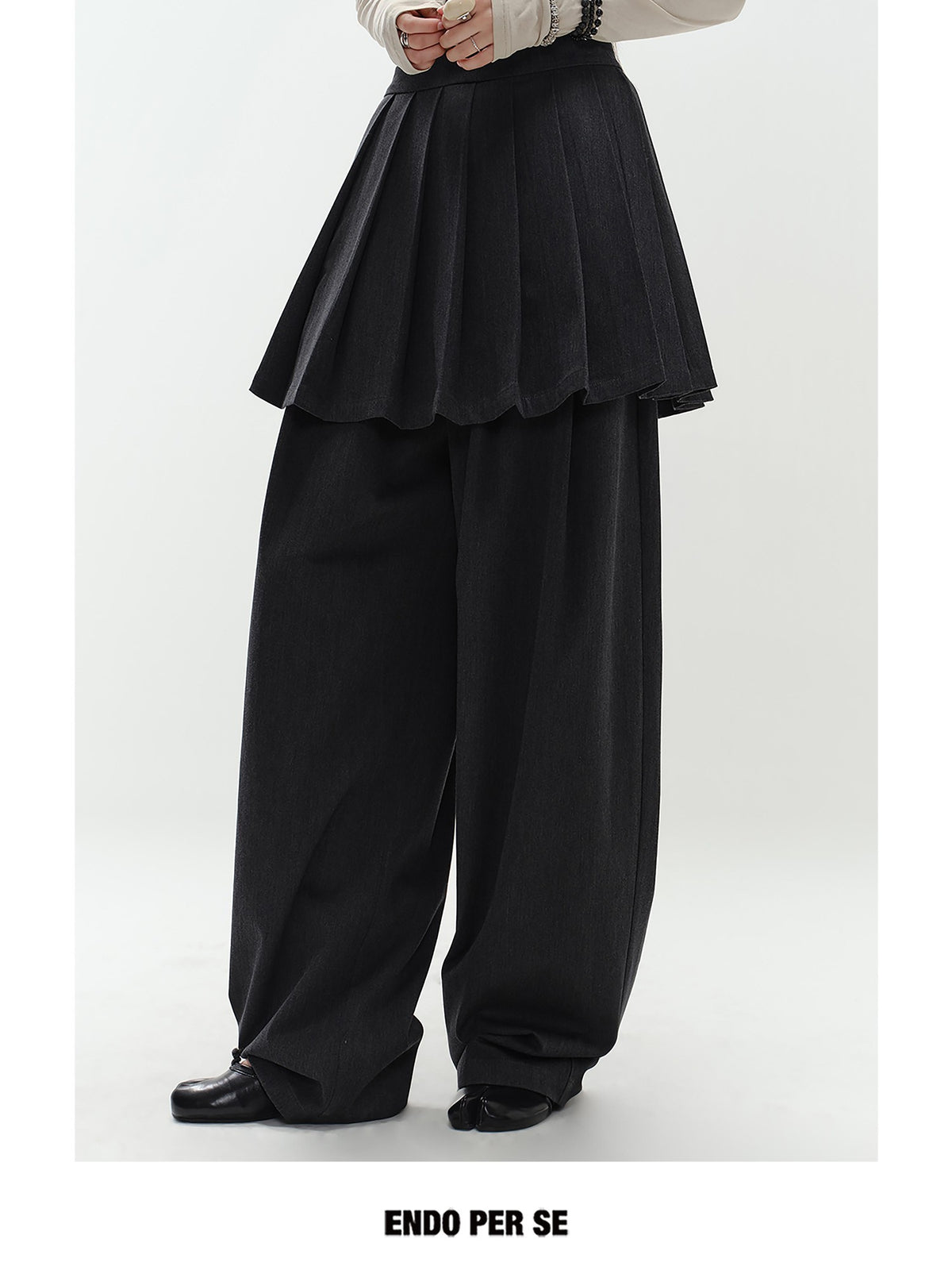 ENDO PER SE Pleated Preppy Style Women's Polyester Wide-leg Pants