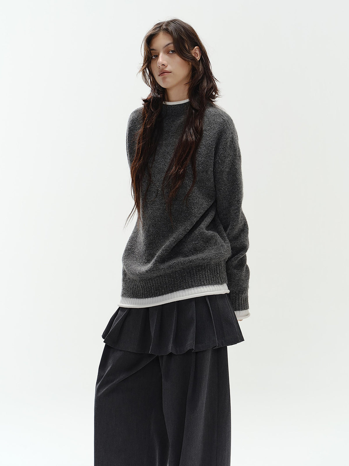 ENDO PER SE Pleated Preppy Style Women's Polyester Wide-leg Pants