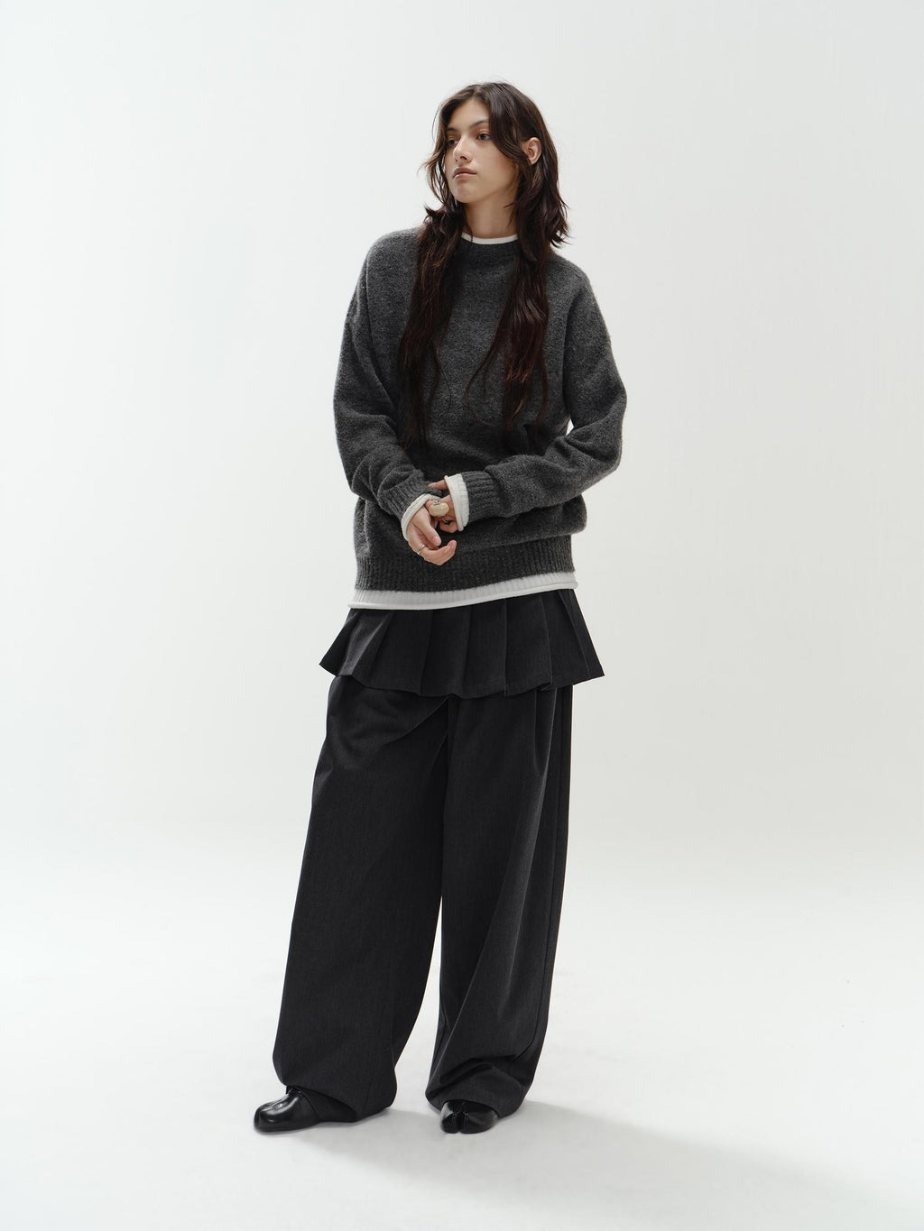 ENDO PER SE Pleated Preppy Style Women's Polyester Wide-leg Pants