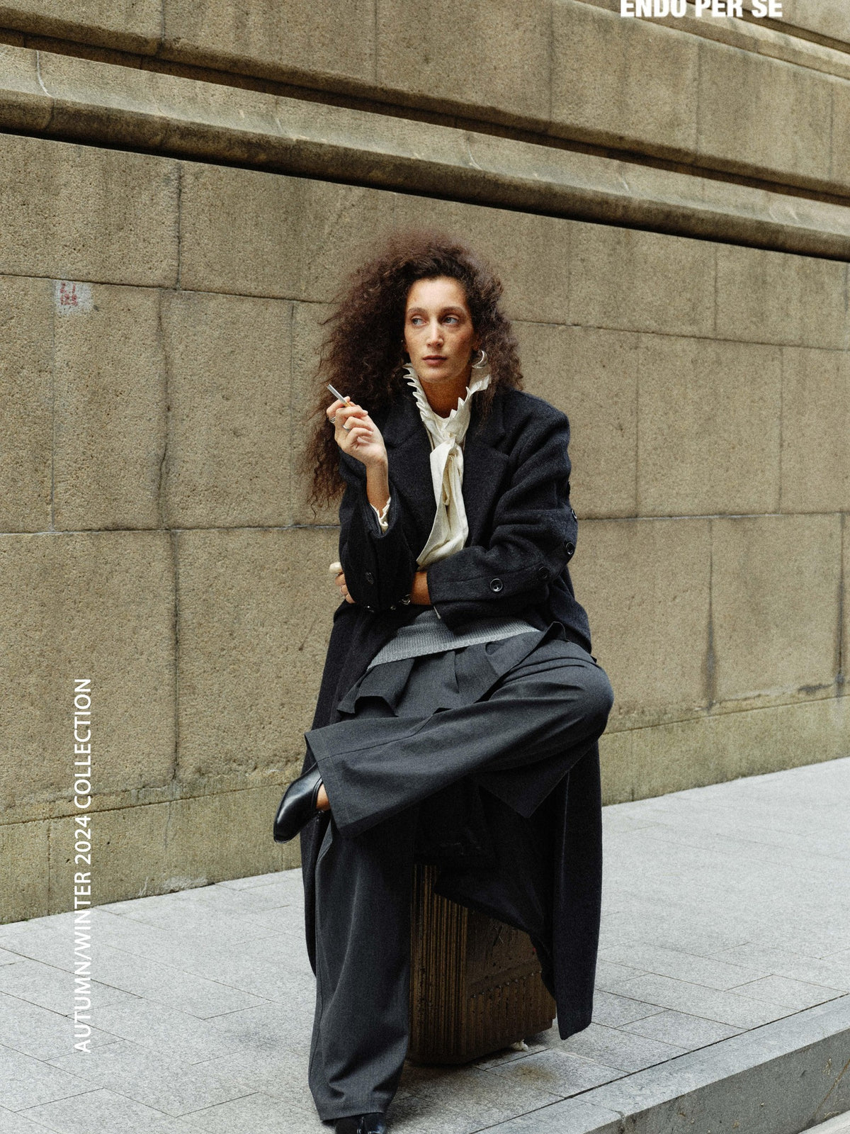 ENDO PER SE Pleated Preppy Style Women's Polyester Wide-leg Pants