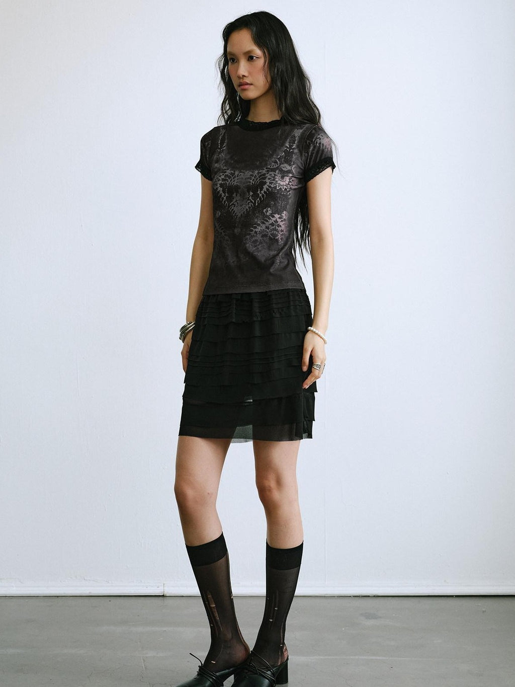 ENDO PER SE Pleated Tiered Tuck Panel High Waist Breathable Slim Fit Women's Mini Skirts