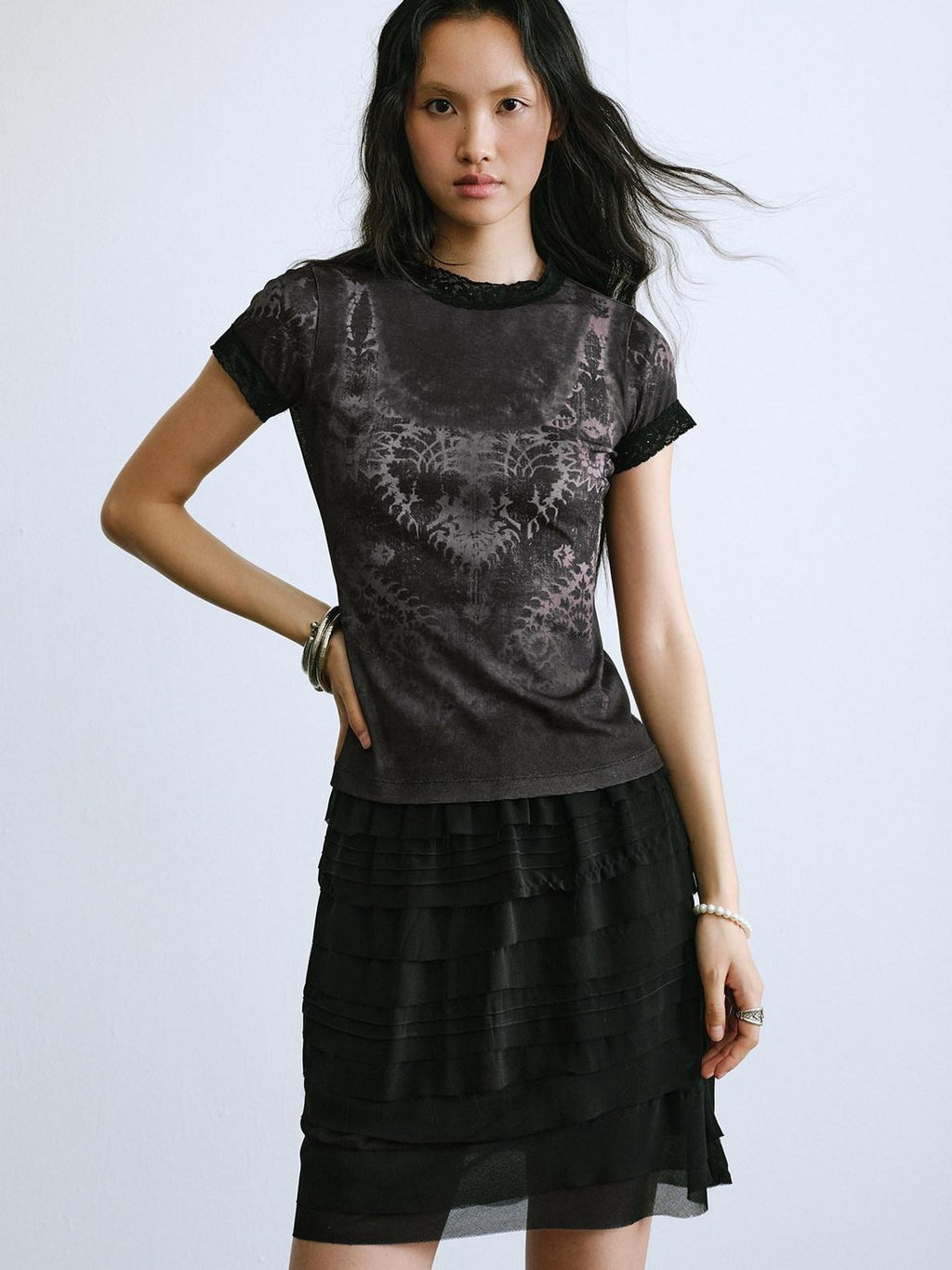 ENDO PER SE Pleated Tiered Tuck Panel High Waist Breathable Slim Fit Women's Mini Skirts