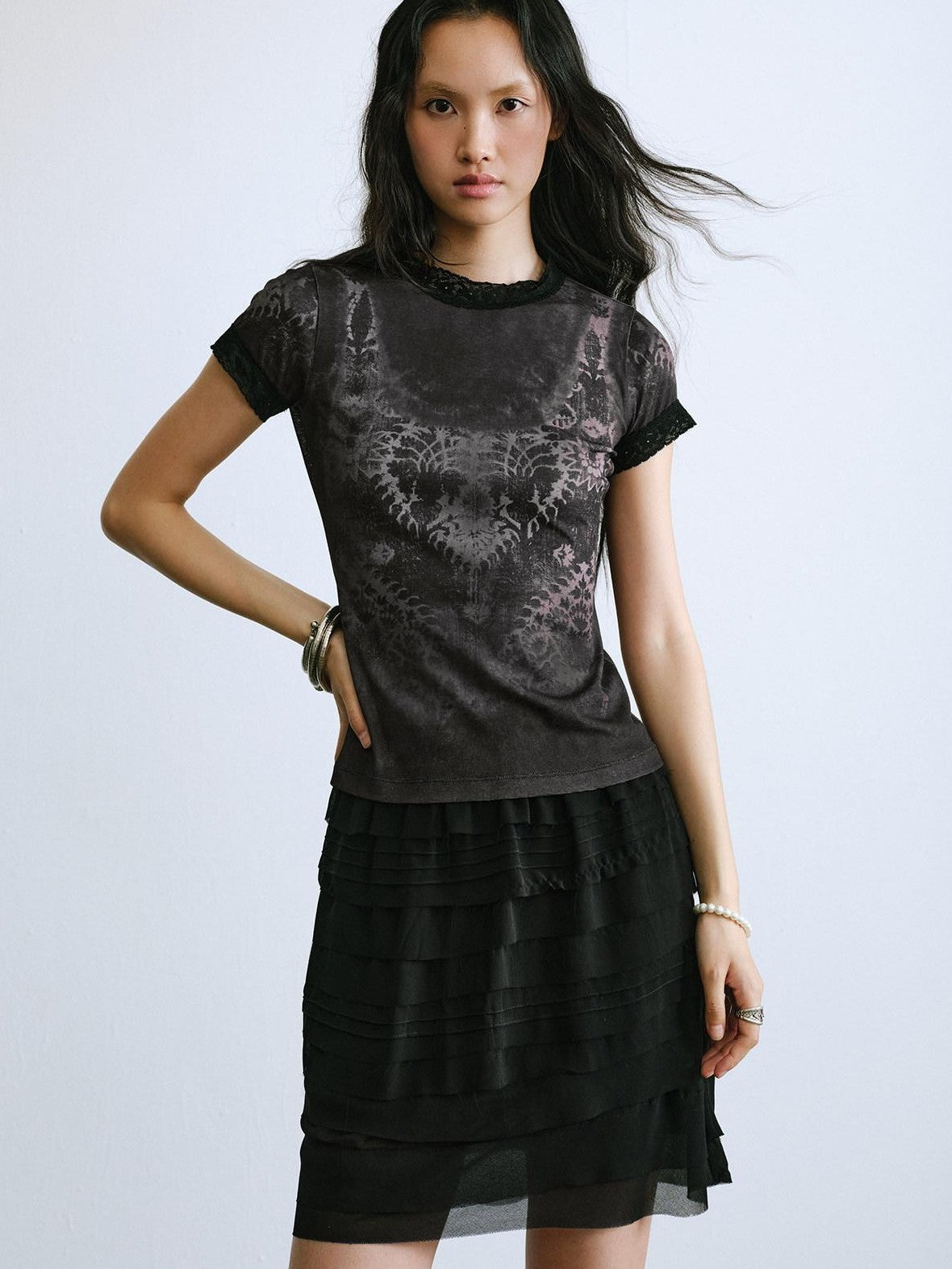 ENDO PER SE Pleated Tiered Tuck Panel High Waist Breathable Slim Fit Women's Mini Skirts