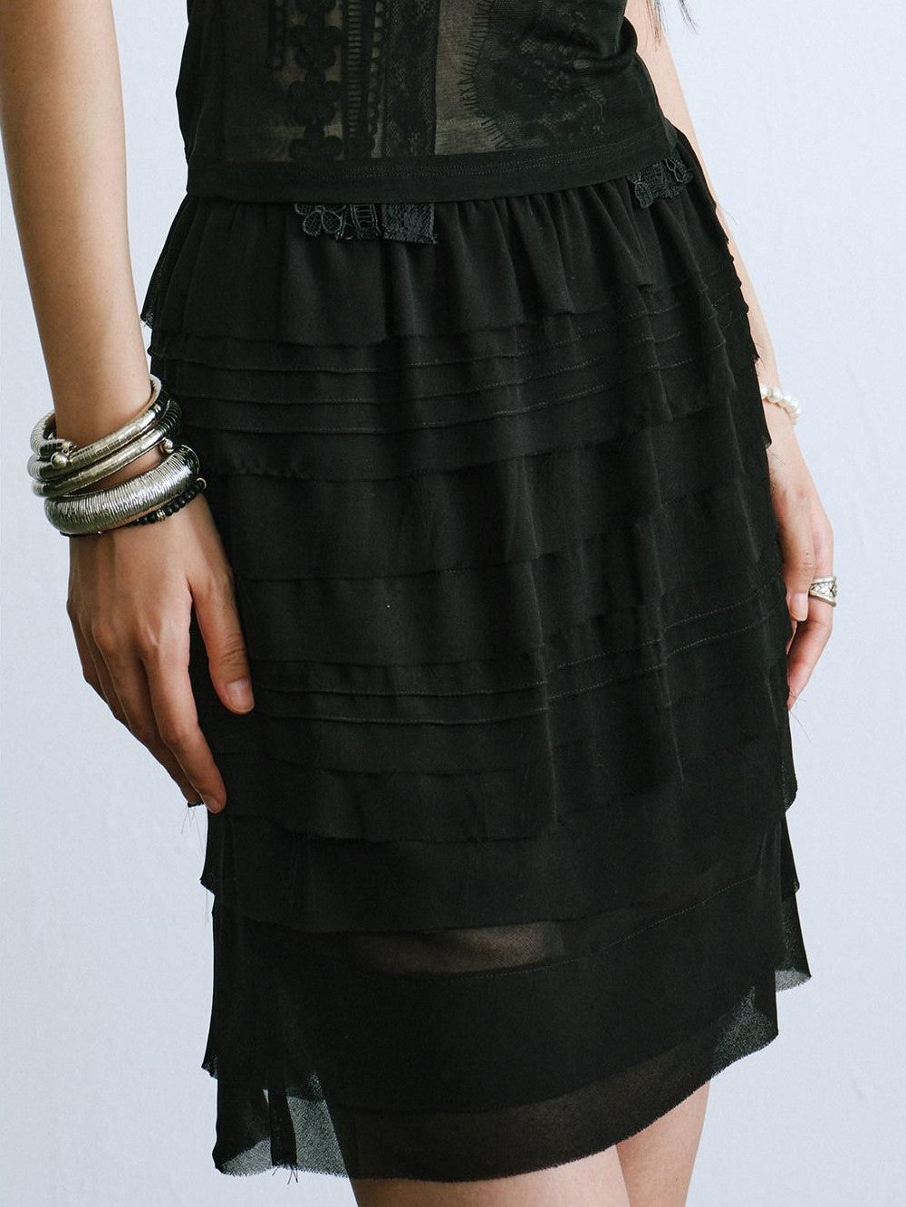 ENDO PER SE Pleated Tiered Tuck Panel High Waist Breathable Slim Fit Women's Mini Skirts