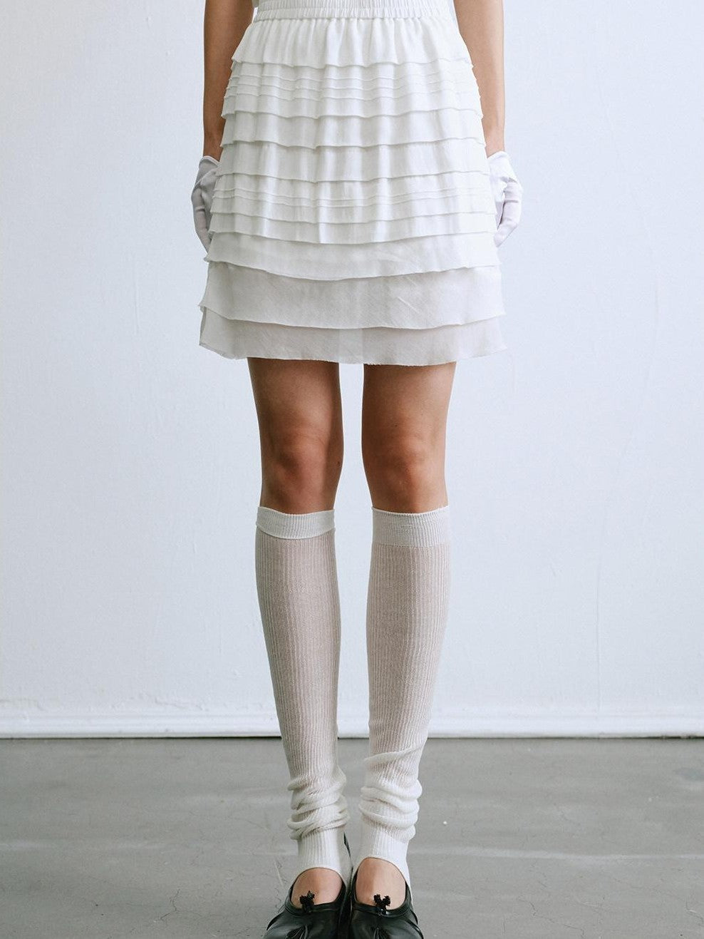 ENDO PER SE Pleated Tiered Tuck Panel High Waist Breathable Slim Fit Women's Mini Skirts