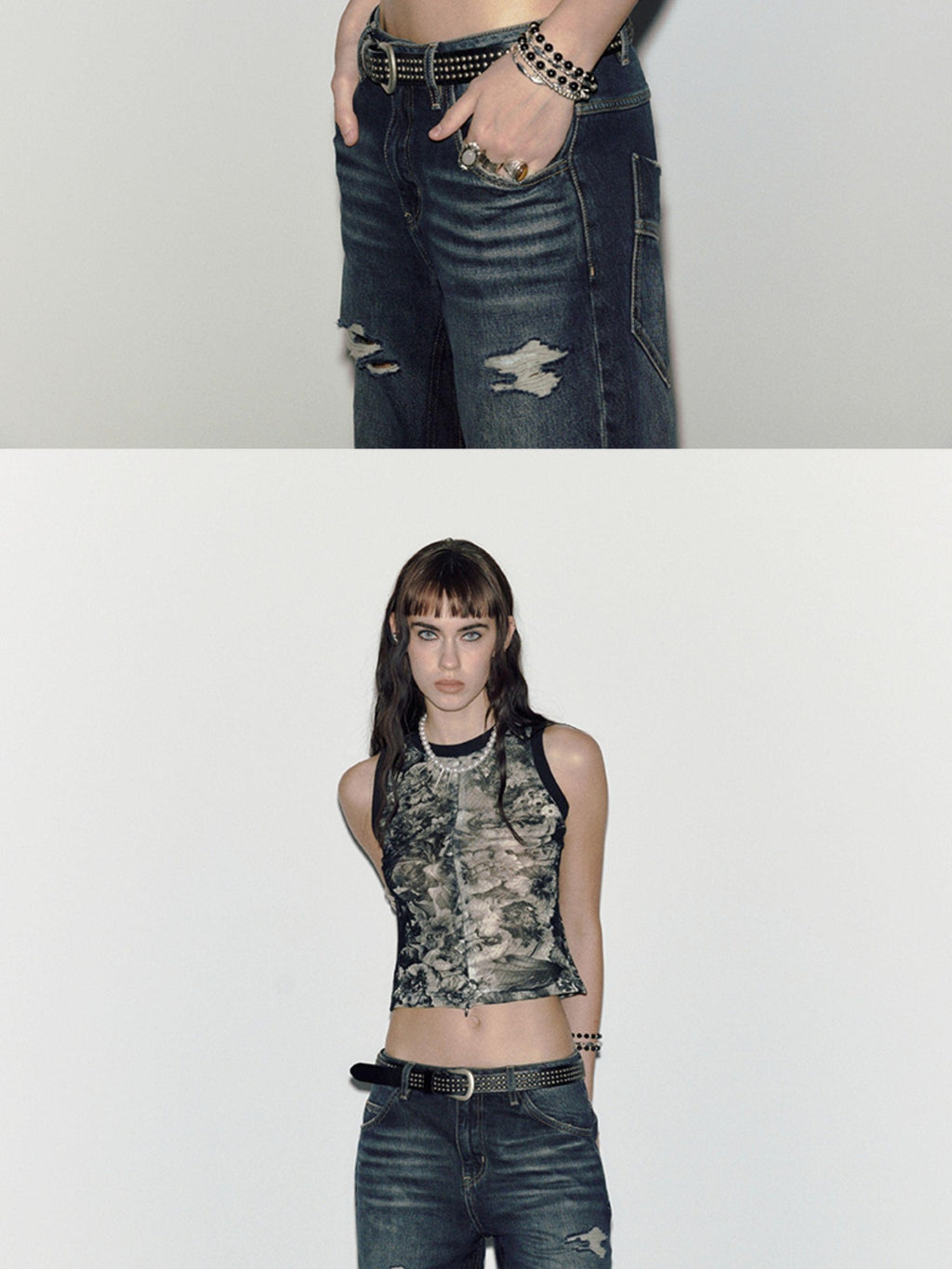ENDO PER SE Punk Embroidered Print Open Back Lace Up Women's Polyester Tank Tops