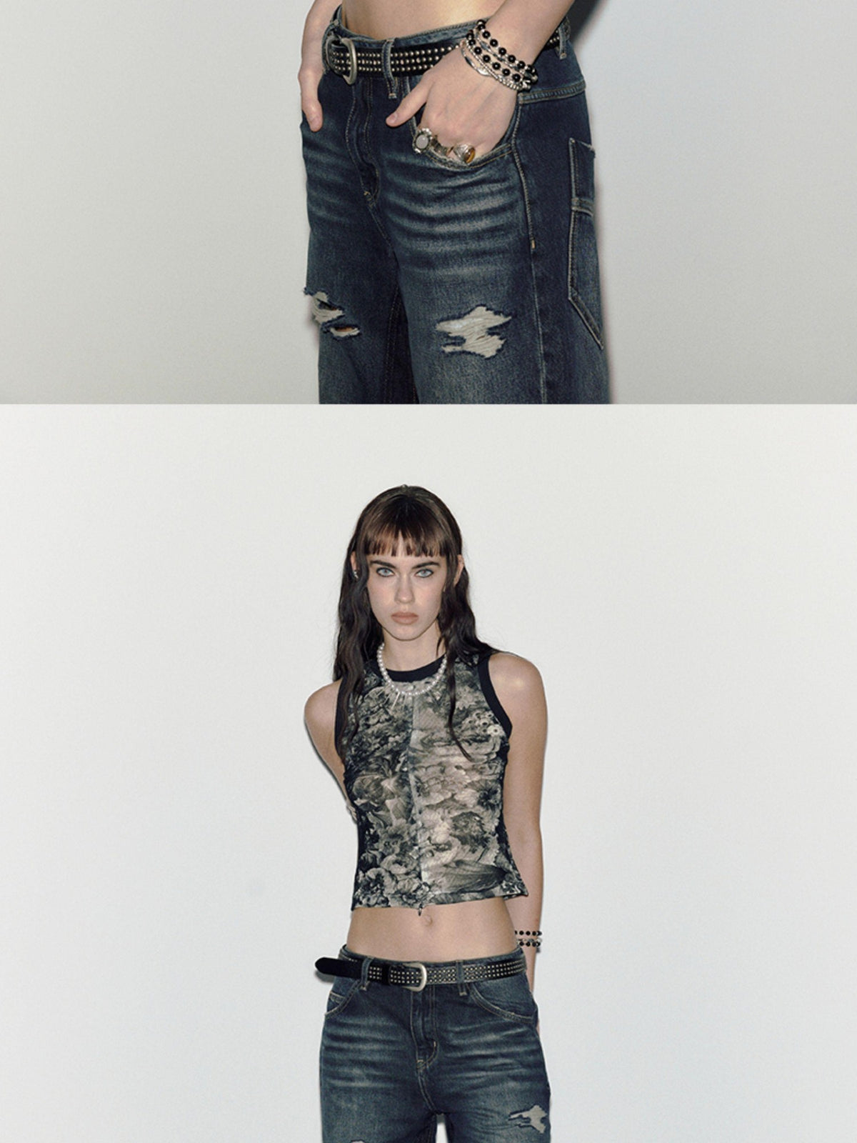ENDO PER SE Punk Embroidered Print Open Back Lace Up Women's Polyester Tank Tops