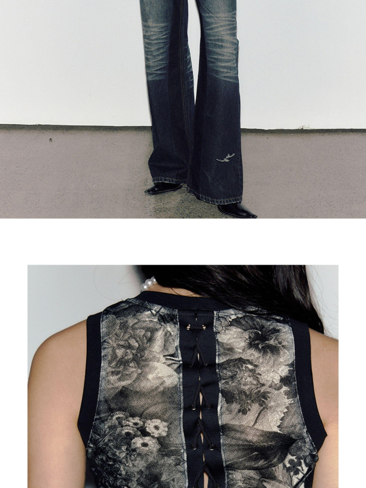 ENDO PER SE Punk Embroidered Print Open Back Lace Up Women's Polyester Tank Tops