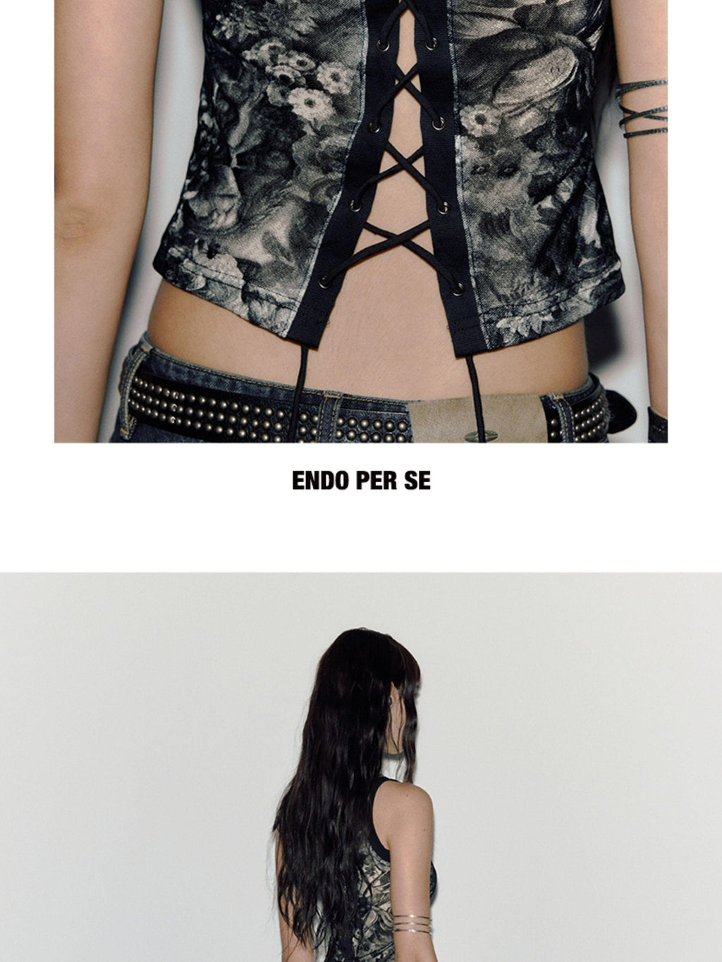 ENDO PER SE Punk Embroidered Print Open Back Lace Up Women's Polyester Tank Tops