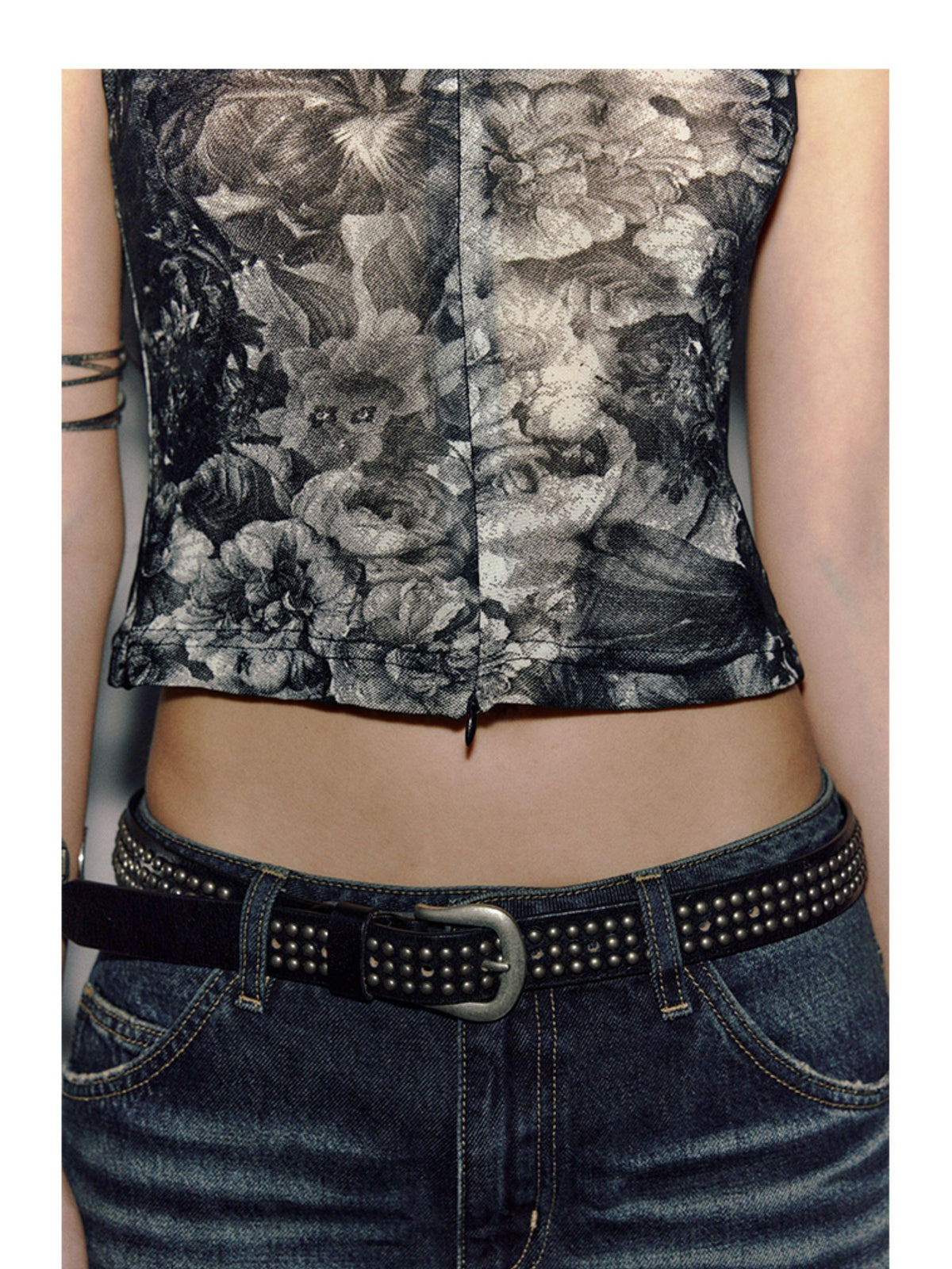 ENDO PER SE Punk Embroidered Print Open Back Lace Up Women's Polyester Tank Tops