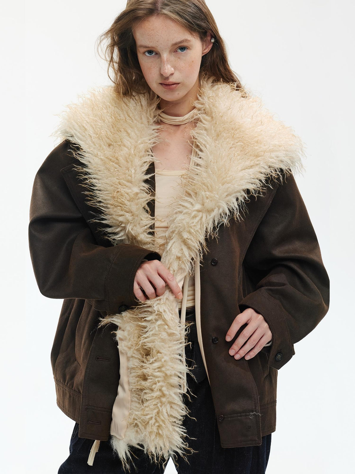 ENDO PER SE Punk Oversized Hooded Faux Fur Women's Casual Jackets
