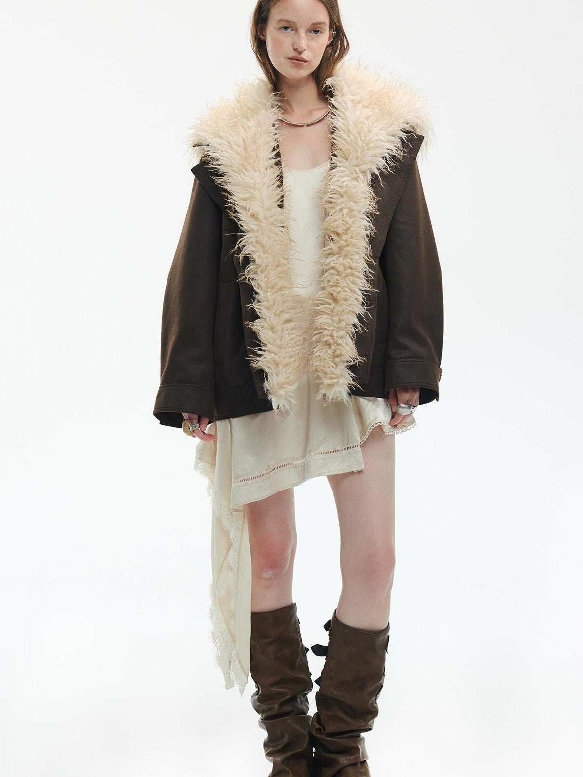 ENDO PER SE Punk Oversized Hooded Faux Fur Women's Casual Jackets