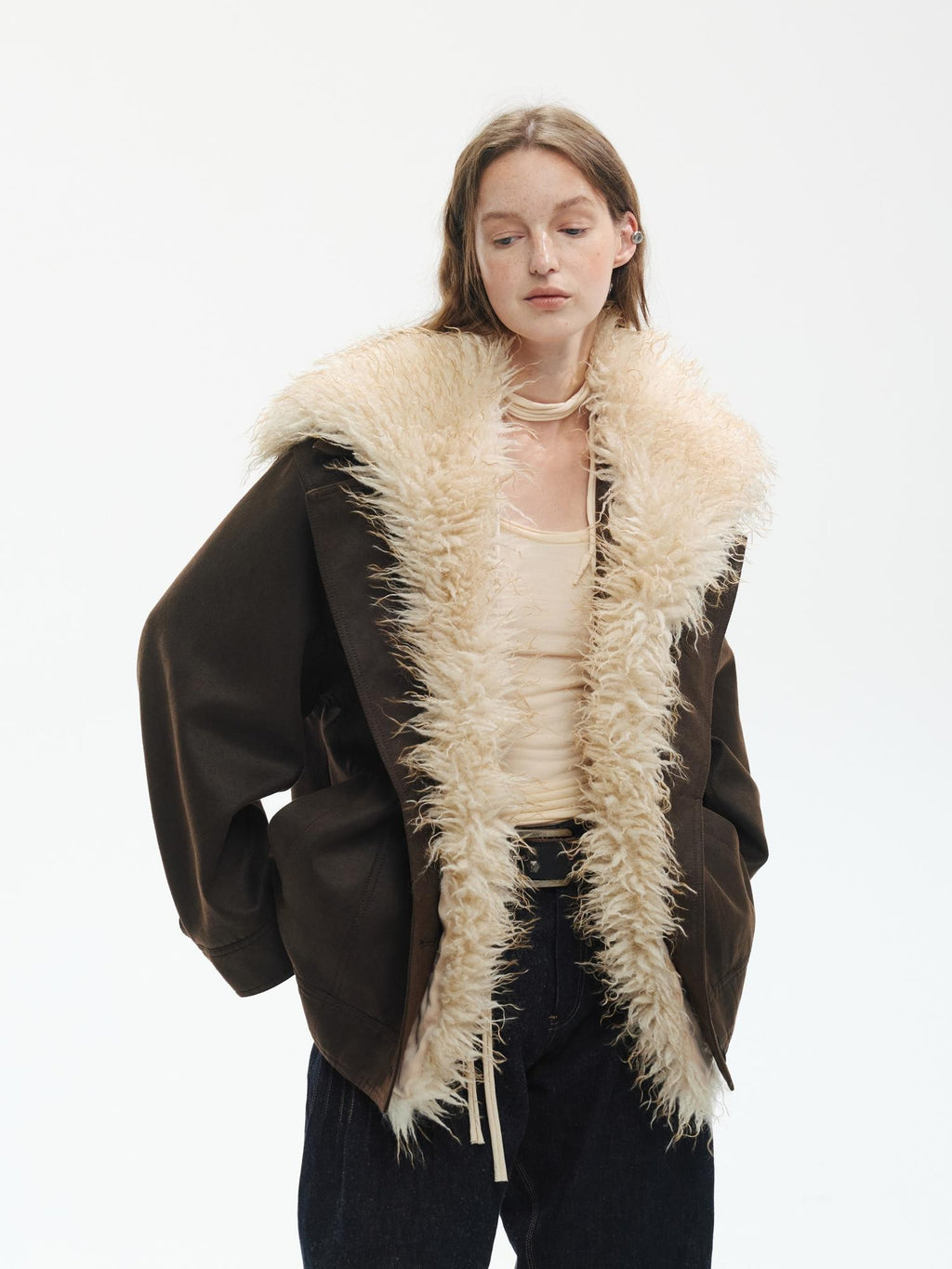 ENDO PER SE Punk Oversized Hooded Faux Fur Women's Casual Jackets