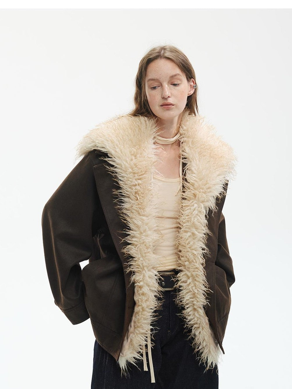 ENDO PER SE Punk Oversized Hooded Faux Fur Women's Casual Jackets
