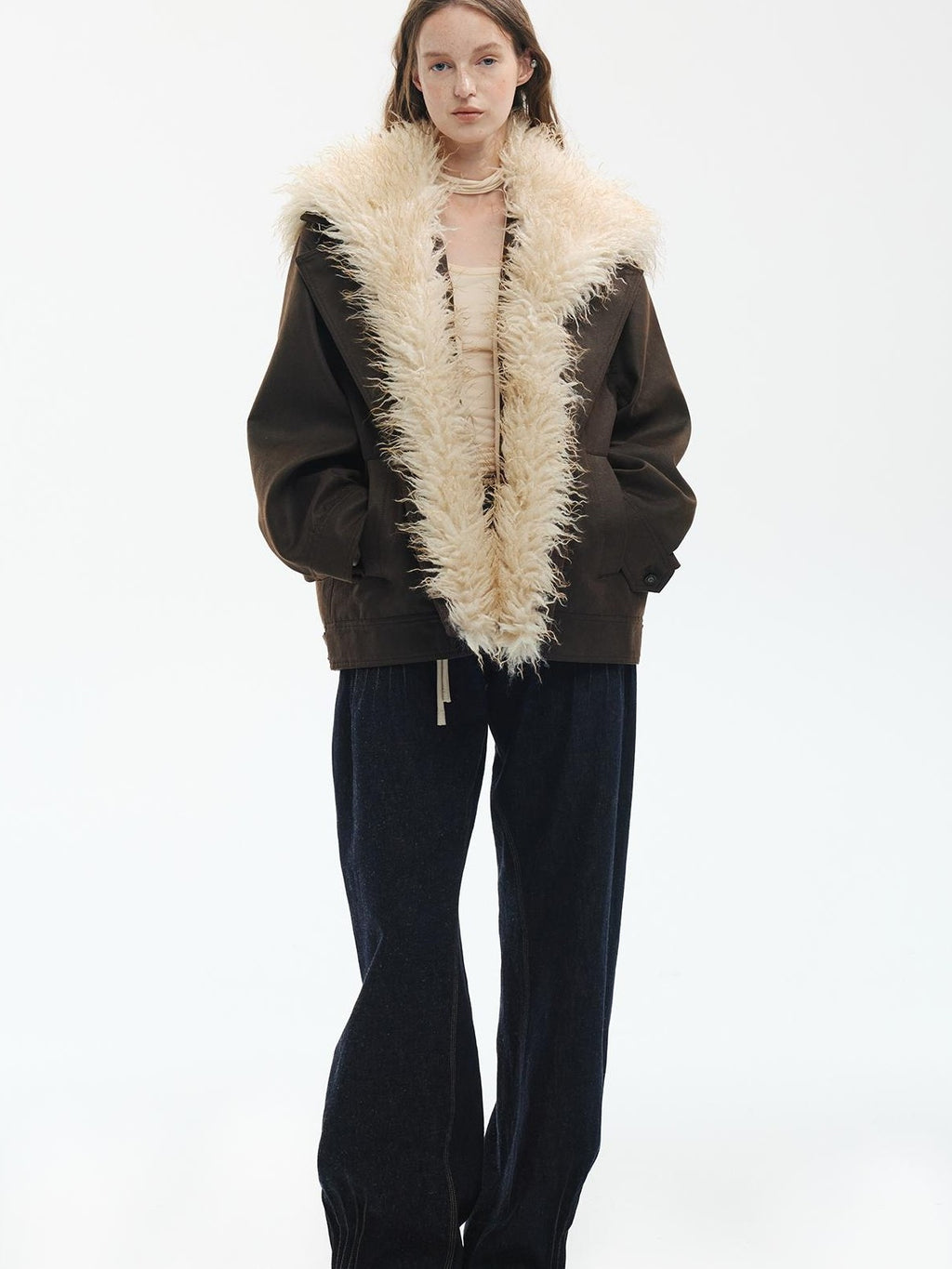 ENDO PER SE Punk Oversized Hooded Faux Fur Women's Casual Jackets