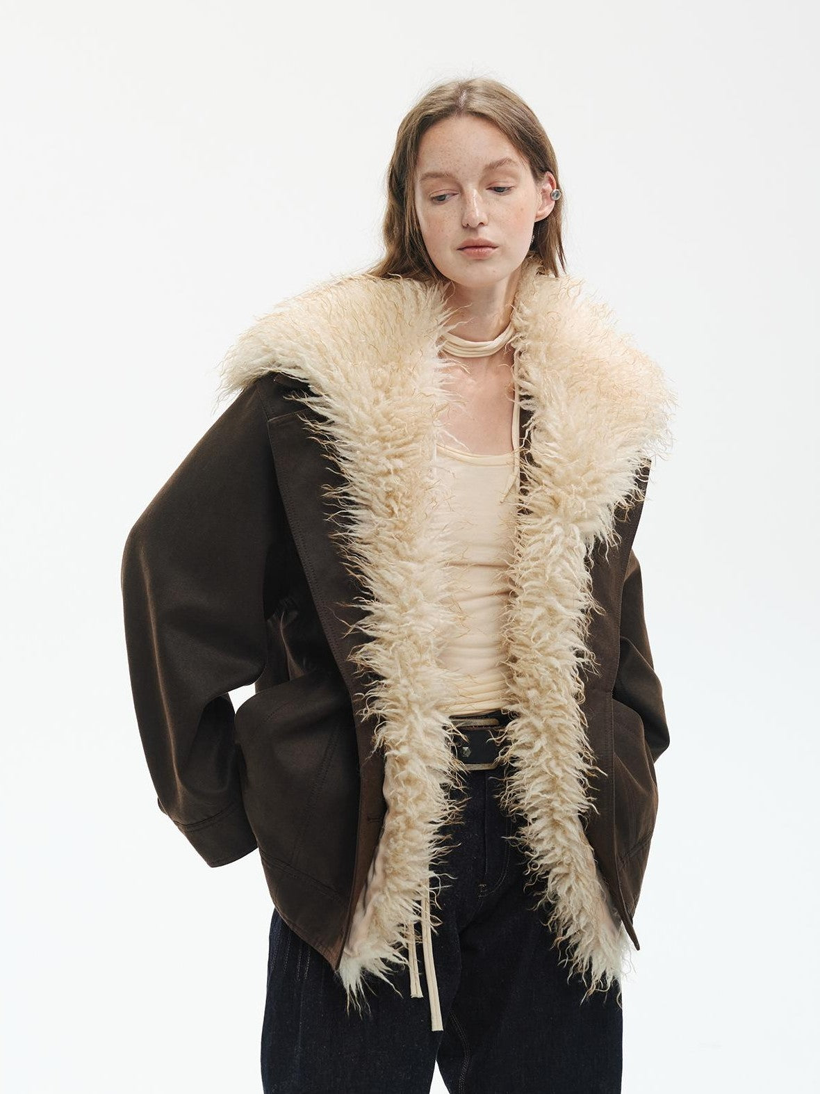 ENDO PER SE Punk Oversized Hooded Faux Fur Women's Casual Jackets