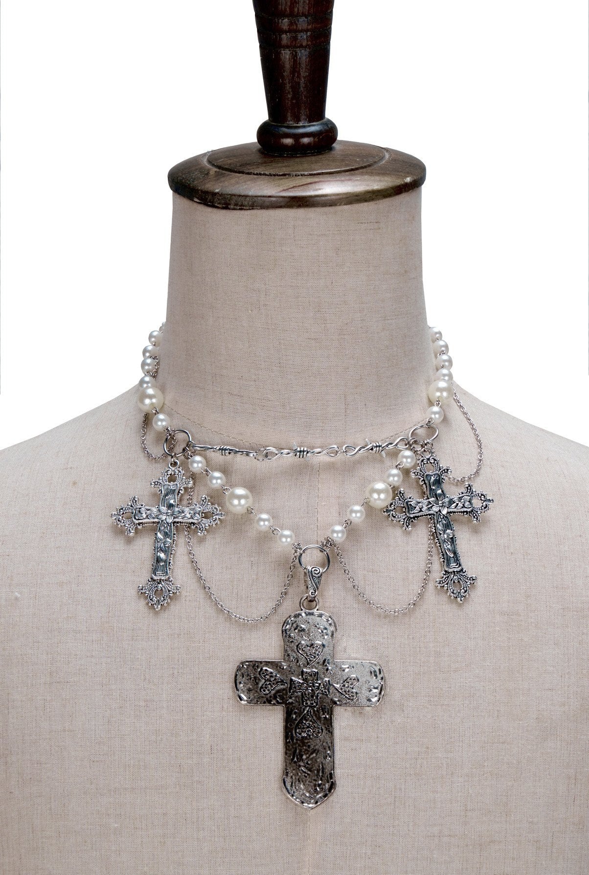 ENDO_PER_SE_Punk_Retro_Heavily_Embellished_Cross_Pearl_Women's_Mixed_Materials_Necklaces_760119630167_MISSTT