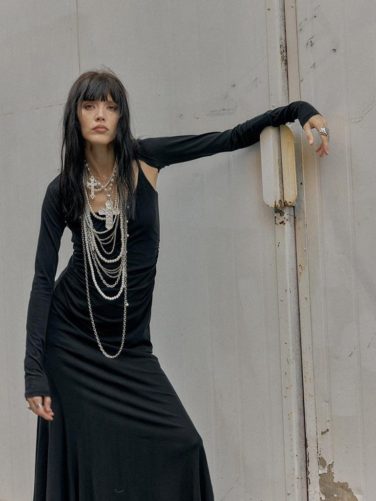 ENDO PER SE Punk Retro Heavily Embellished Cross Pearl Women's Mixed Materials Necklaces