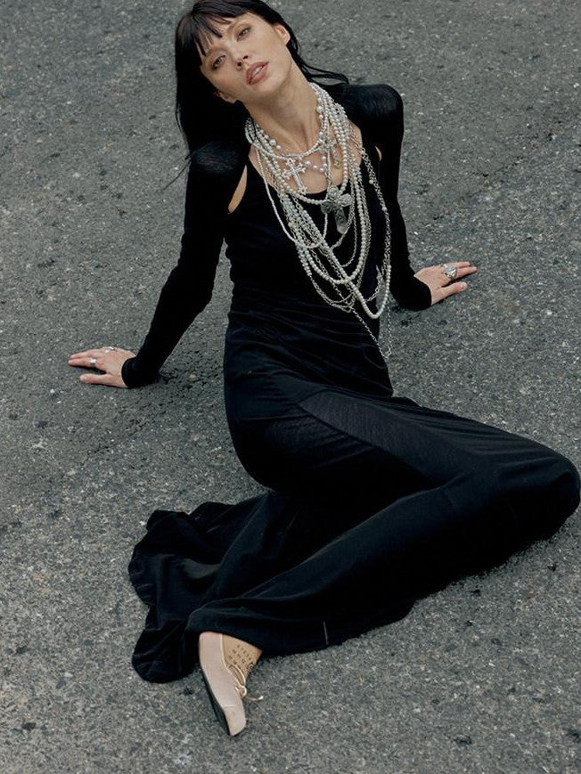 ENDO PER SE Punk Retro Heavily Embellished Cross Pearl Women's Mixed Materials Necklaces