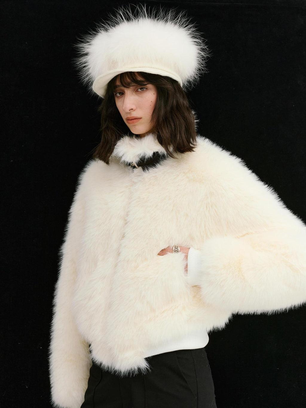 ENDO PER SE Removable Faux Fur Curved Brim Wool Women's Baseball Caps