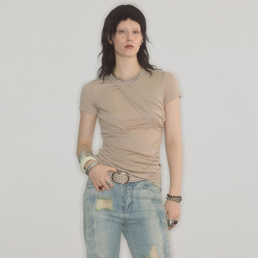 ENDO_PER_SE_Ruched_Draped_Cross_Print_Solid_Wool_Women's_Short_Sleeve_T-shirts_911655093600_MISSTT