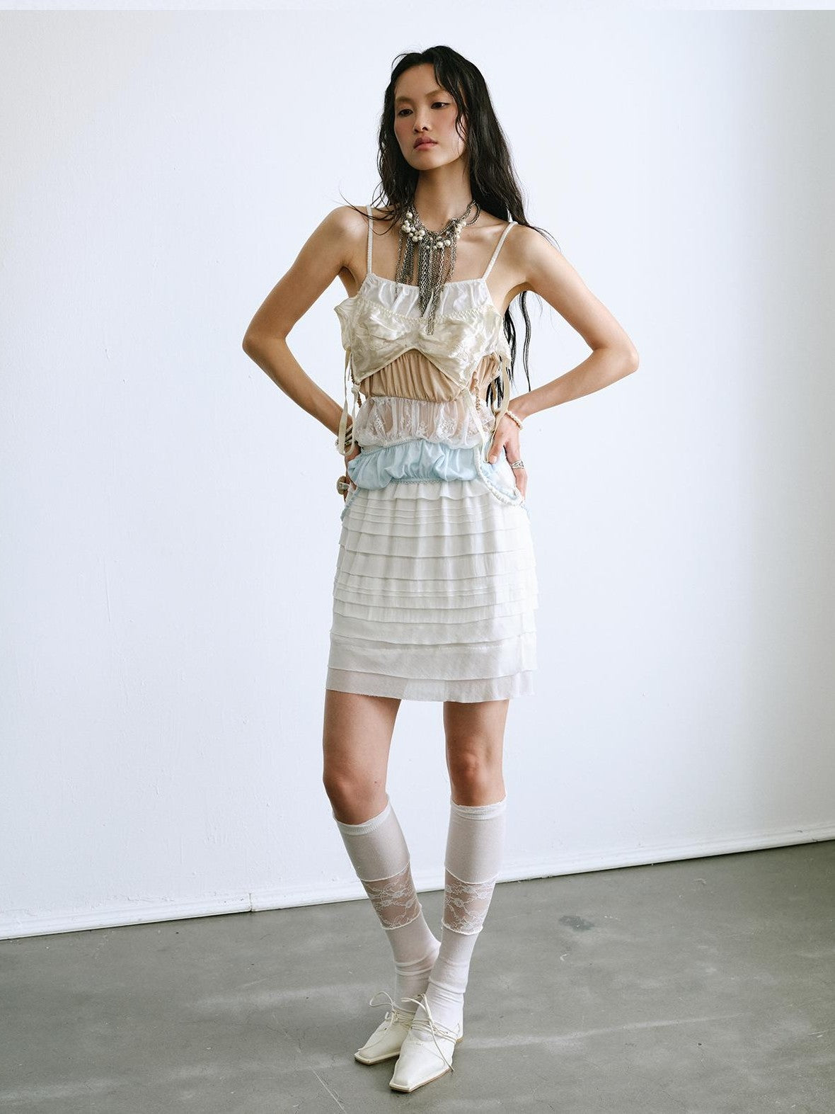 ENDO PER SE Ruched Embroidered Multi Tier Corset Lace Mesh Women's Camisoles