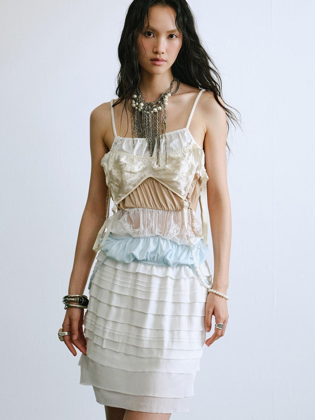 ENDO PER SE Ruched Embroidered Multi Tier Corset Lace Mesh Women's Camisoles
