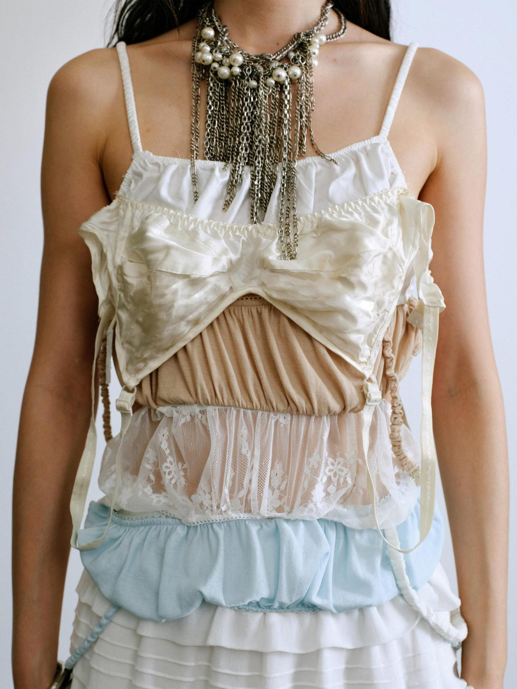ENDO PER SE Ruched Embroidered Multi Tier Corset Lace Mesh Women's Camisoles