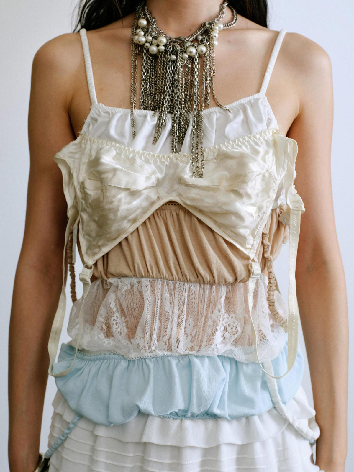 ENDO PER SE Ruched Embroidered Multi Tier Corset Lace Mesh Women's Camisoles