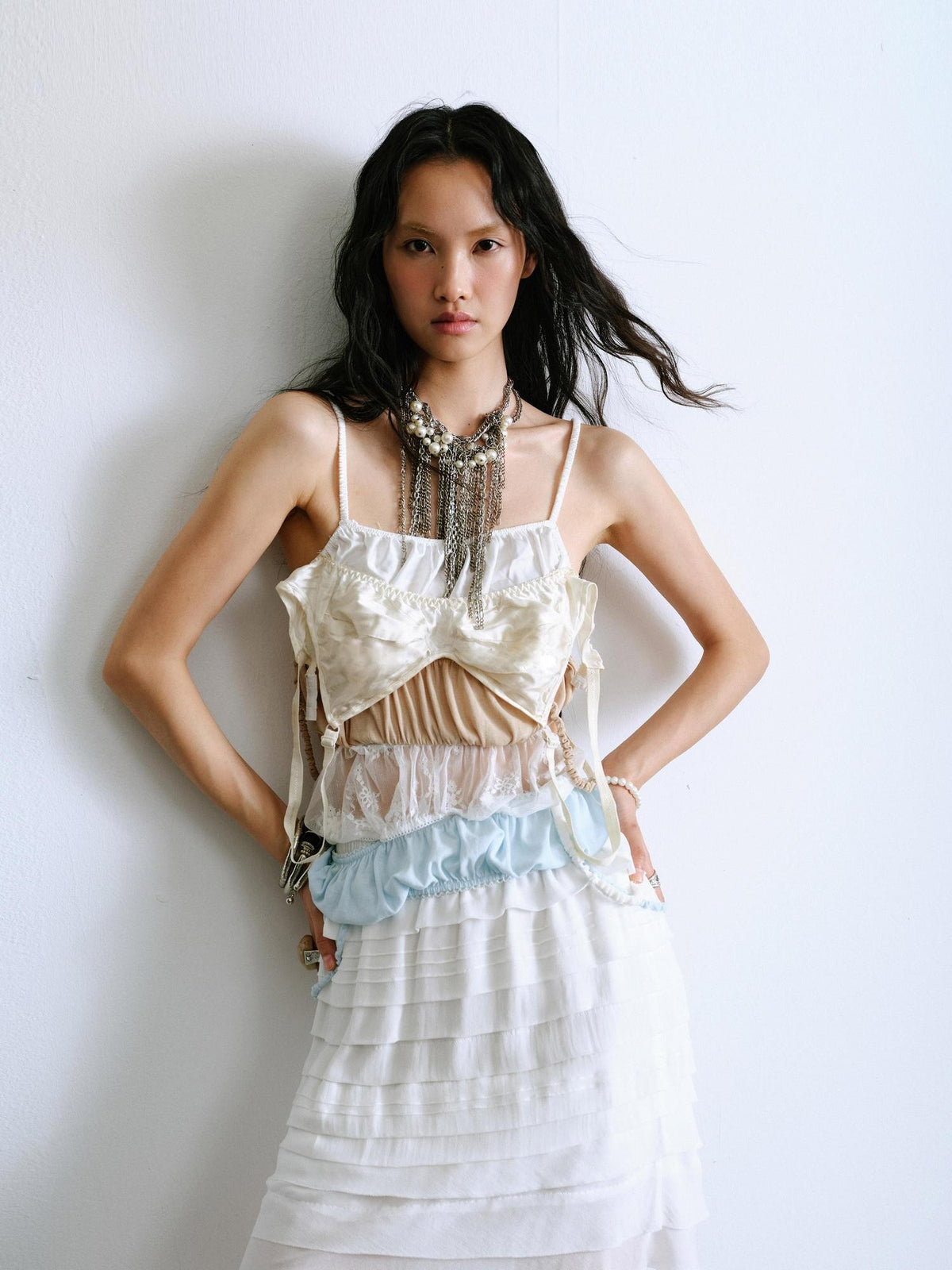 ENDO PER SE Ruched Embroidered Multi Tier Corset Lace Mesh Women's Camisoles