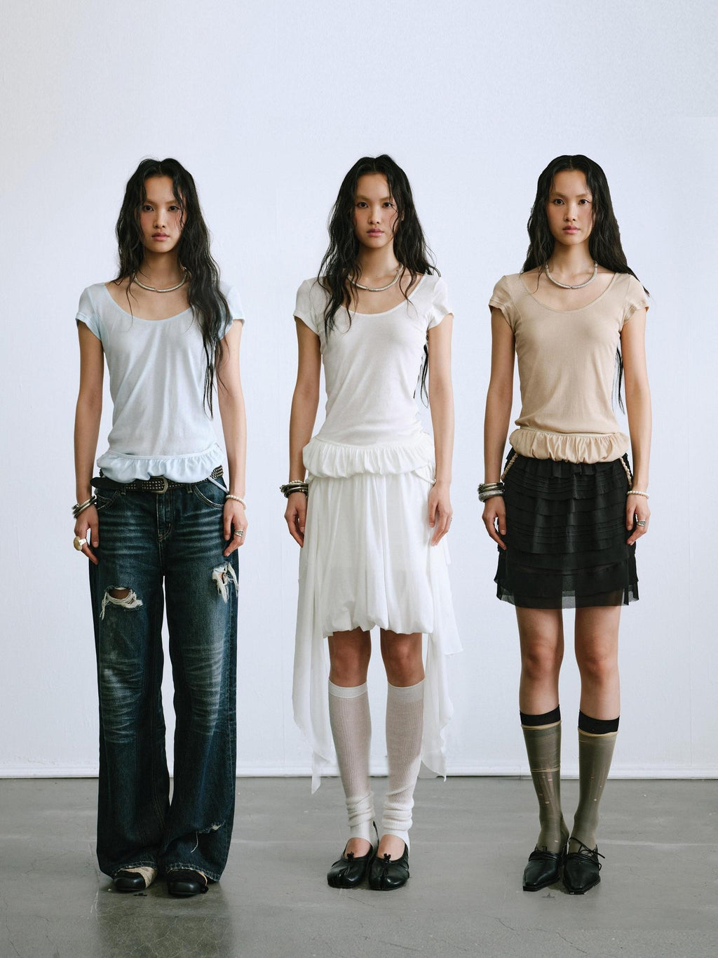 ENDO PER SE Ruched Hem Large U Neck Women's Washed Cotton Short Sleeve T-shirts