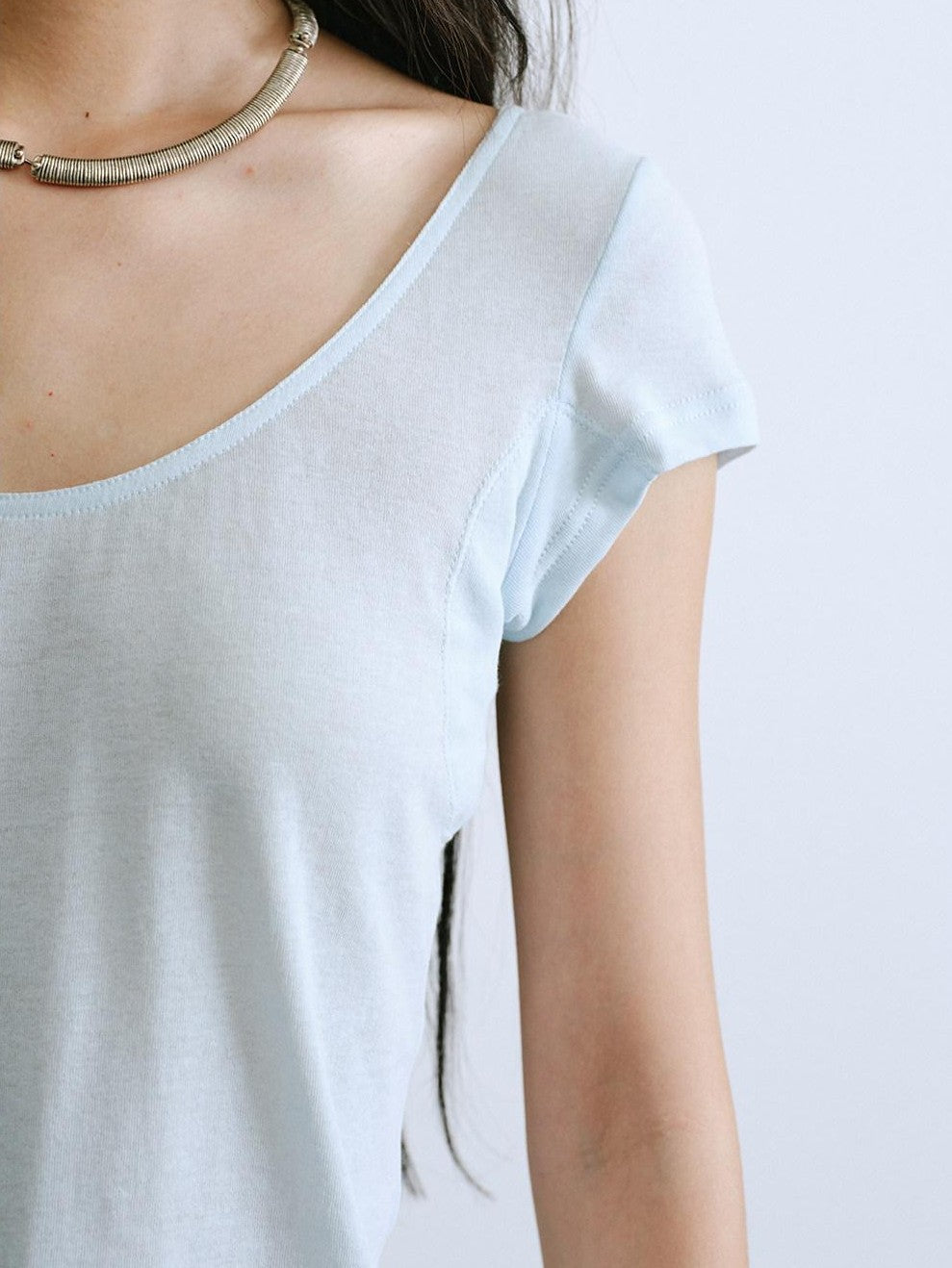 ENDO PER SE Ruched Hem Large U Neck Women's Washed Cotton Short Sleeve T-shirts