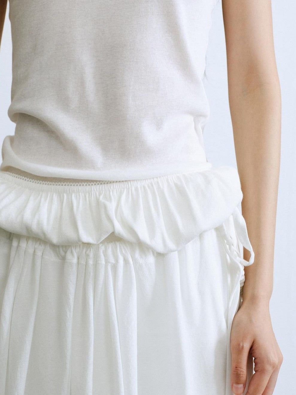 ENDO PER SE Ruched Hem Large U Neck Women's Washed Cotton Short Sleeve T-shirts