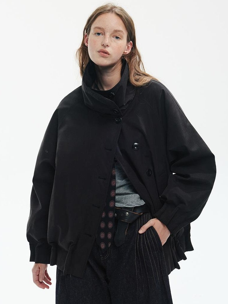 ENDO PER SE Ruched Pleated Loose Fit Lapel Collar Women's Puffer Jackets