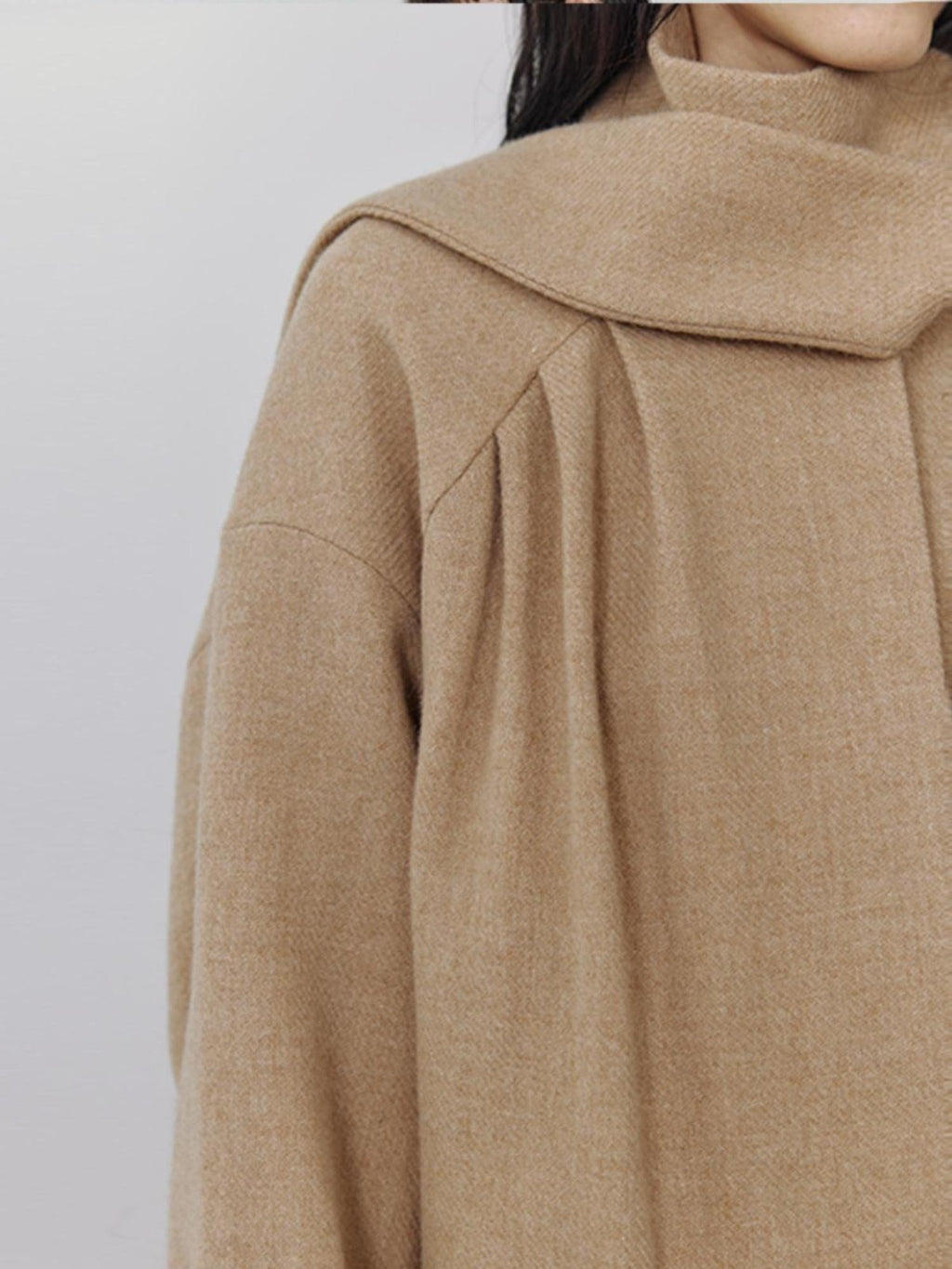 ENDO PER SE Ruched Scarf Collar Heavy Wool Women's Long Coats