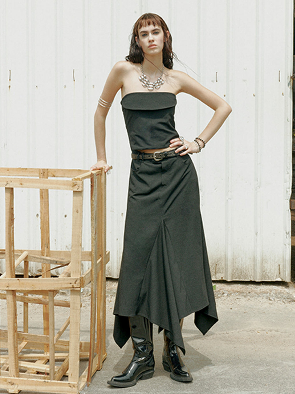 ENDO PER SE Satin Low Waist A Line Women's Silk Strapless Maxi Dresses