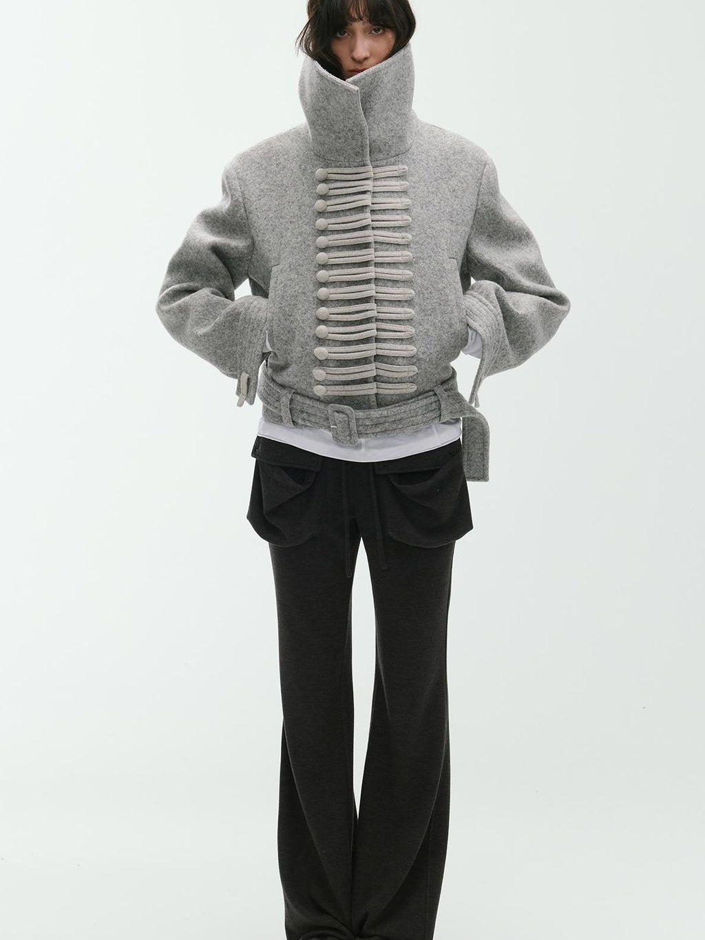 ENDO PER SE Sculpted Napoleon Knot Button Vintage Women's Wool Short Coats