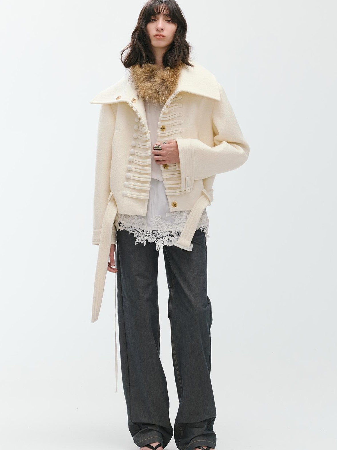 ENDO PER SE Sculpted Napoleon Knot Button Vintage Women's Wool Short Coats