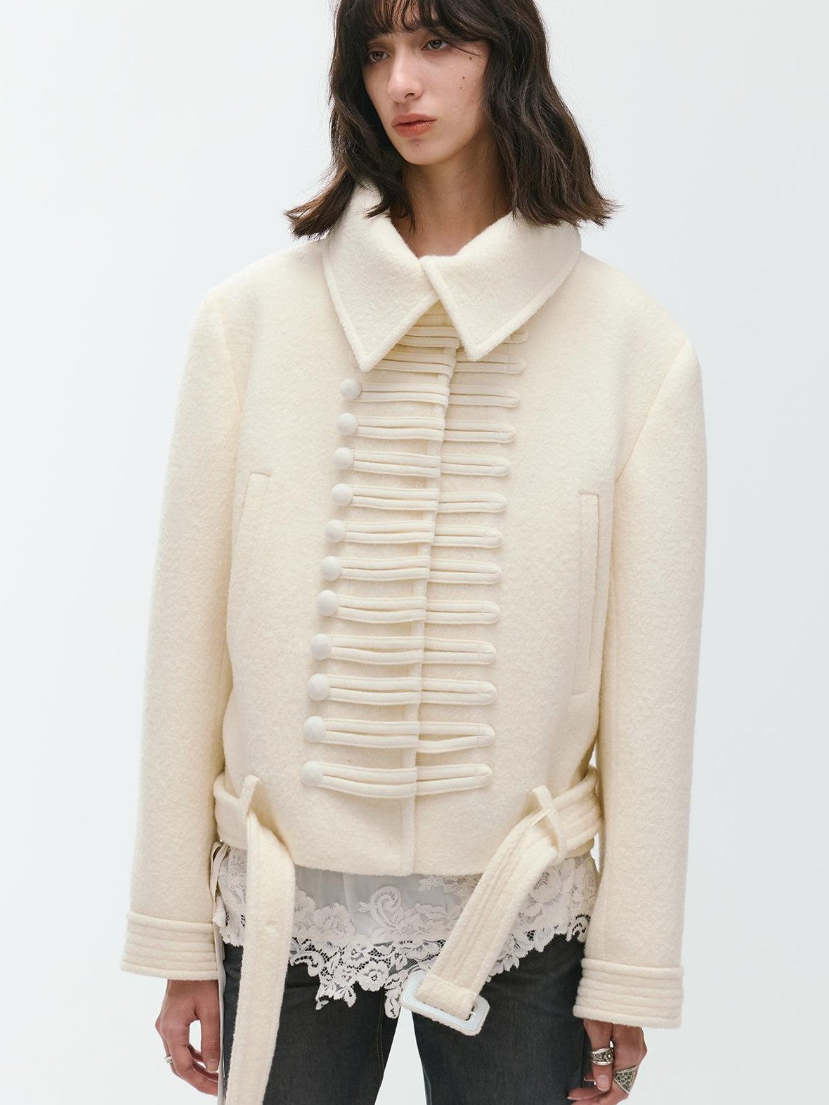 ENDO PER SE Sculpted Napoleon Knot Button Vintage Women's Wool Short Coats