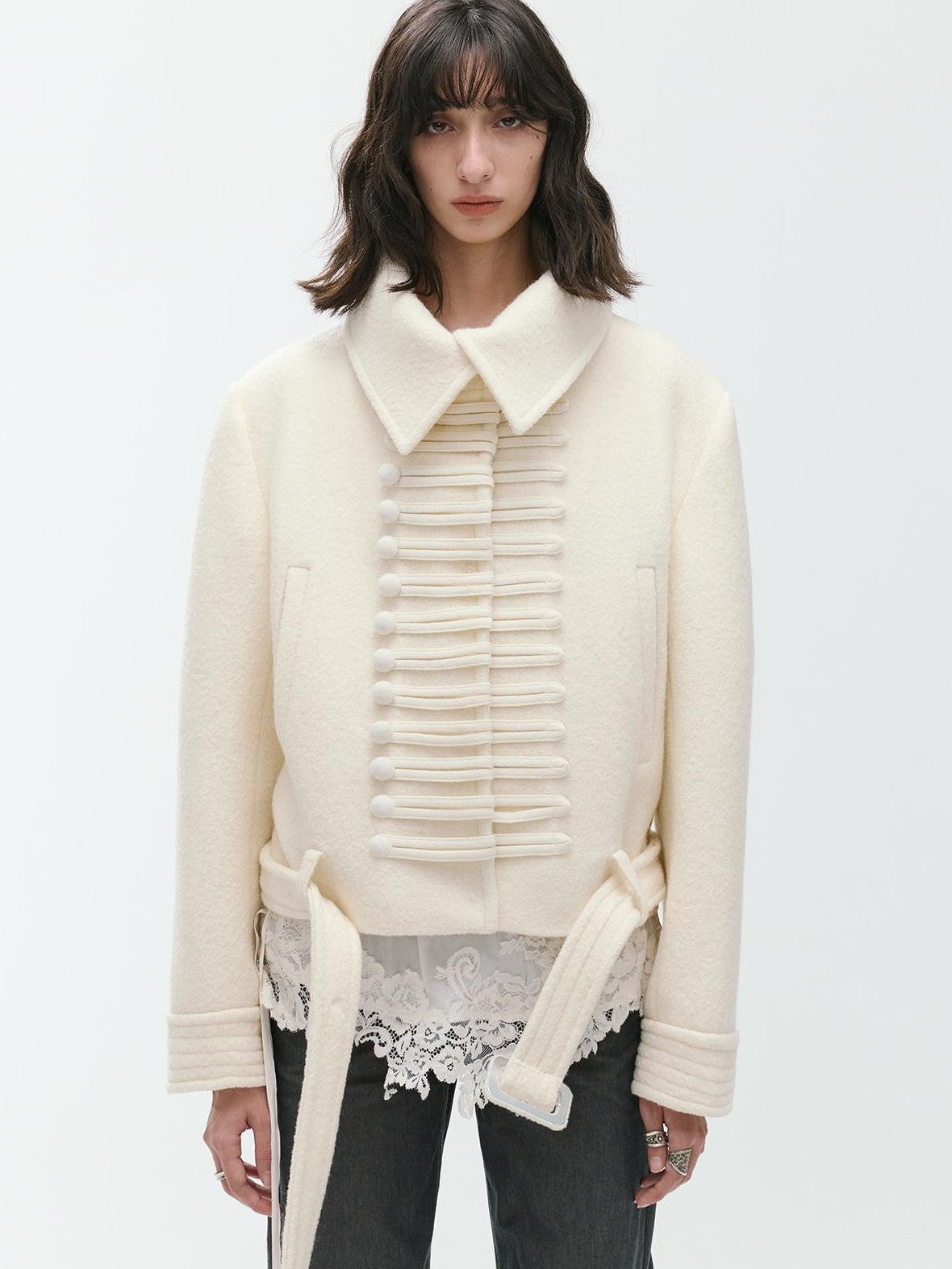 ENDO PER SE Sculpted Napoleon Knot Button Vintage Women's Wool Short Coats