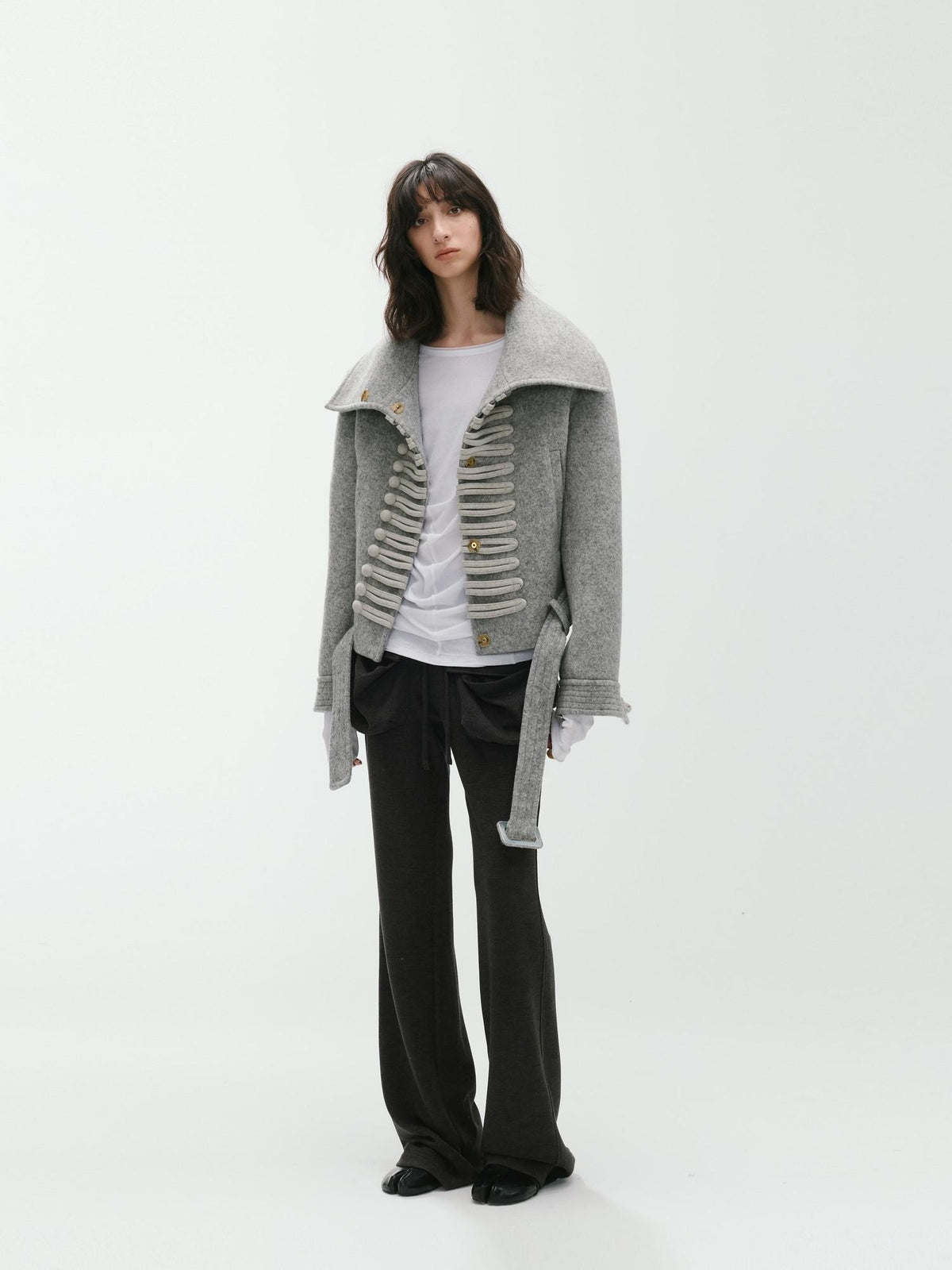 ENDO PER SE Sculpted Napoleon Knot Button Vintage Women's Wool Short Coats
