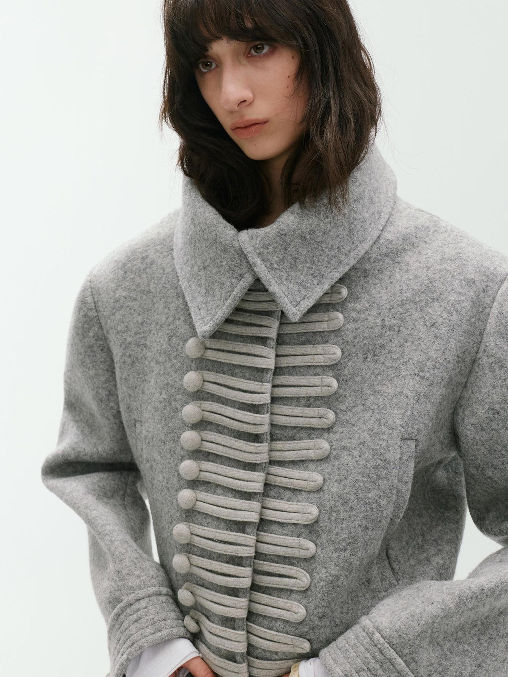 ENDO PER SE Sculpted Napoleon Knot Button Vintage Women's Wool Short Coats