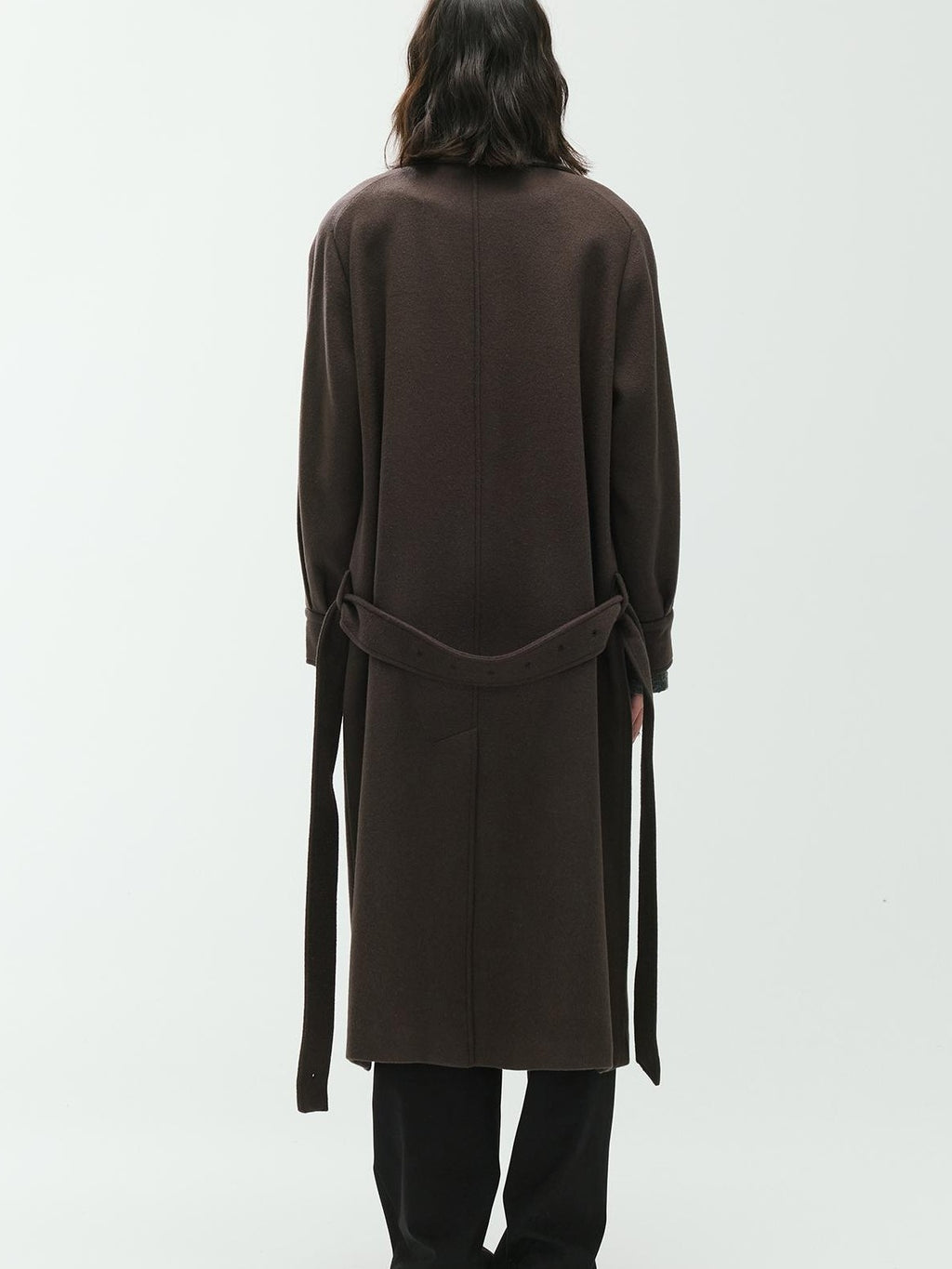 ENDO PER SE Sculpted Pleated Long Sleeve Wool Women's Trench Coats