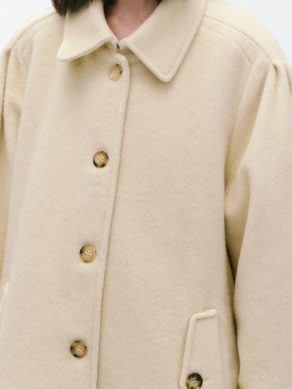 ENDO PER SE Sculpted Pleated Long Sleeve Wool Women's Trench Coats