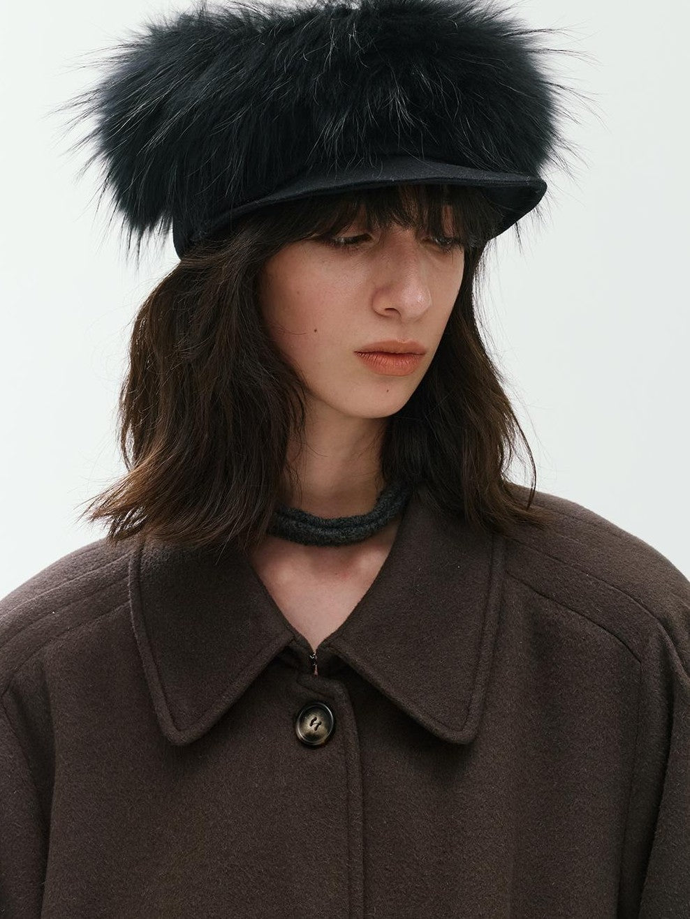 ENDO PER SE Sculpted Pleated Long Sleeve Wool Women's Trench Coats