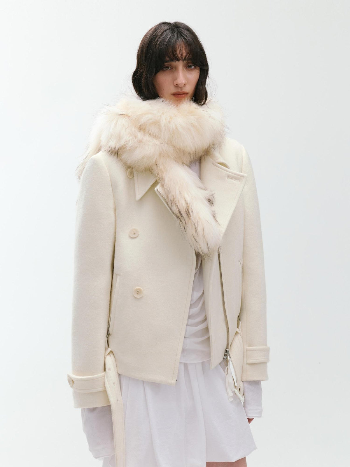 ENDO PER SE Sculpted Zip Moto Minimalist Wool Women's Short Coats